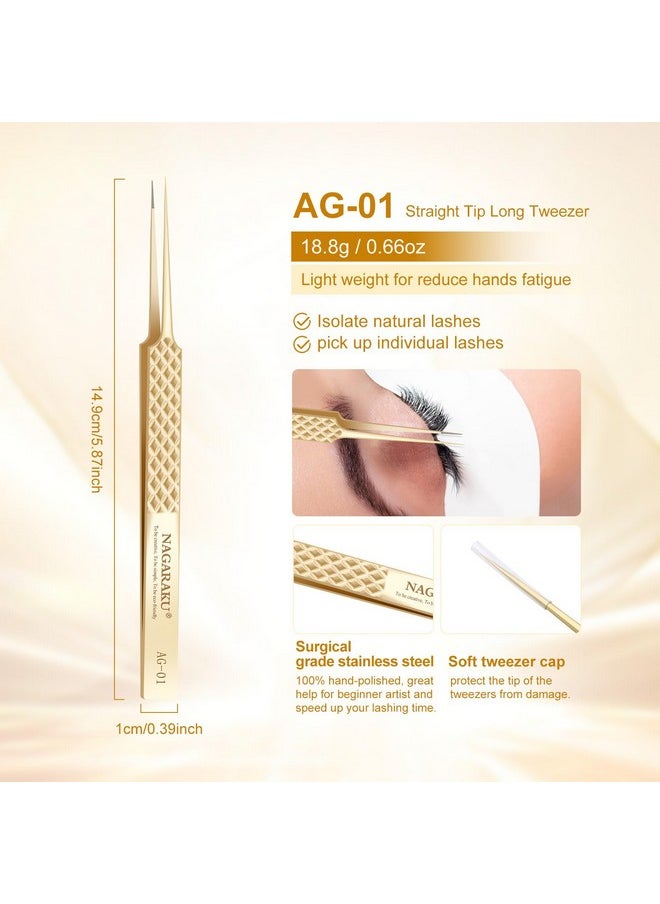 NAGARAKU 1 Pair Precision Fiber Tip Tweezer For Eyelash Extensions Professional Eyelash Tweezers Antistatic Straight & Curved Tip Tweezers With Box(Isolation & Volume Lash Tweezers Ag-01 & Ag-02) 