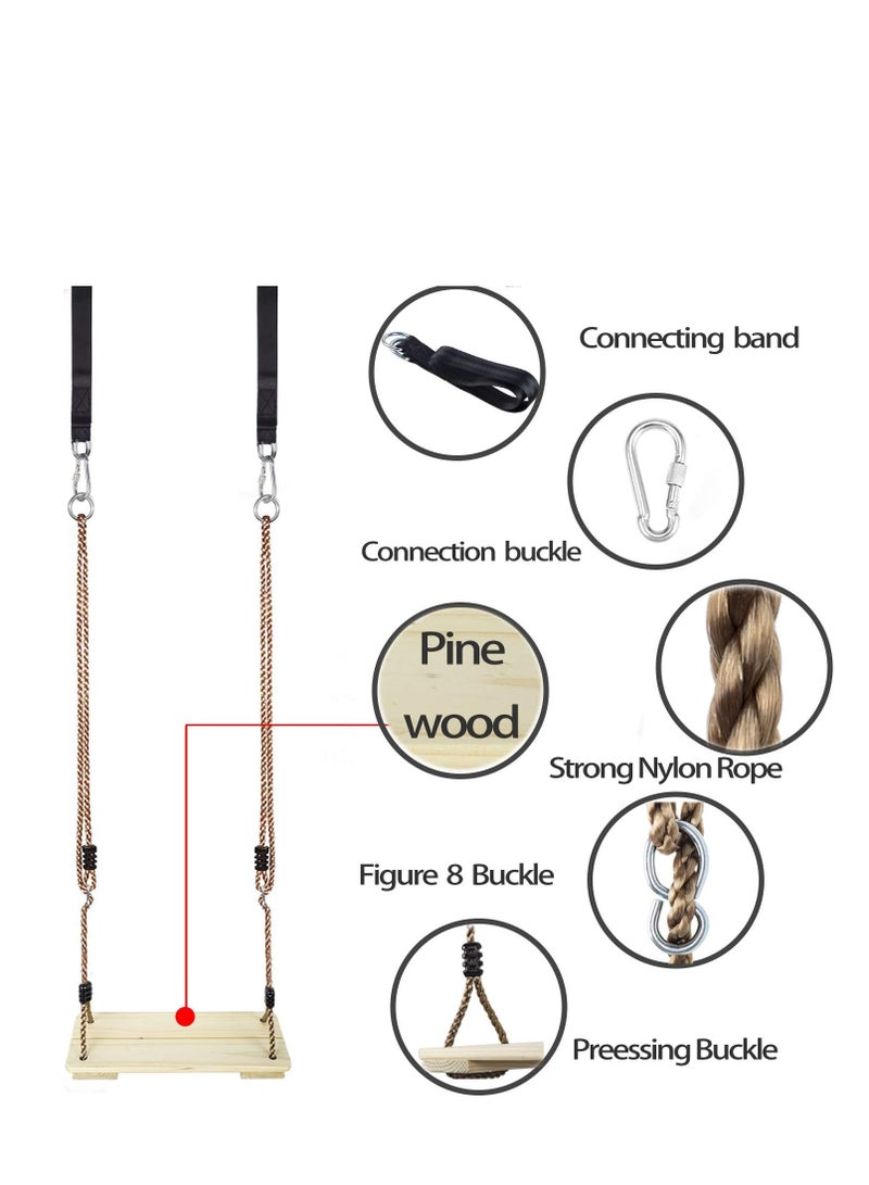 مقعد أرجوحة خشبية، إكسسوارات مجموعة أرجوحة خارجية للفناء الخلفي، حبل قابل للتعديل الارتفاع مع مجموعة أشرطة شجرة معلقة للشرفة حديقة حديقة اللعب (أصفر فاتح) - Image 5