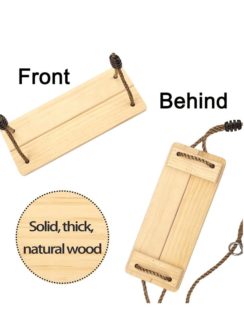 مقعد أرجوحة خشبية، إكسسوارات مجموعة أرجوحة خارجية للفناء الخلفي، حبل قابل للتعديل الارتفاع مع مجموعة أشرطة شجرة معلقة للشرفة حديقة حديقة اللعب (أصفر فاتح) - Image 2