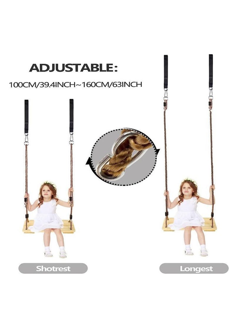 مقعد أرجوحة خشبية، إكسسوارات مجموعة أرجوحة خارجية للفناء الخلفي، حبل قابل للتعديل الارتفاع مع مجموعة أشرطة شجرة معلقة للشرفة حديقة حديقة اللعب (أصفر فاتح) - Image 3