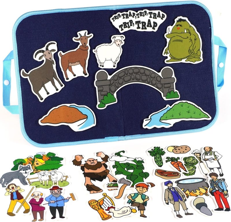 CHEFAN Felt/Flannel Board Story Set of 4, PRECUT Felt Pieces for Preschool Toddlers, Stone Soup, The Three Billy Goats Gruff, Jack and Beanstalk, The Boy Who Cried Wolf - Image 1