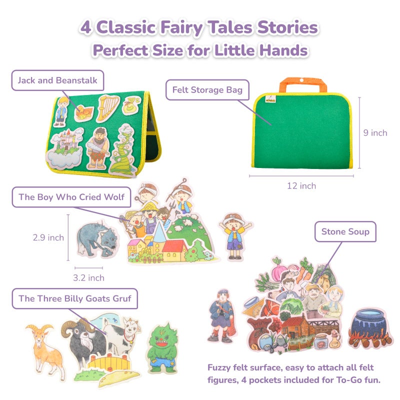 CHEFAN Felt/Flannel Board Story Set of 4, PRECUT Felt Pieces for Preschool Toddlers, Stone Soup, The Three Billy Goats Gruff, Jack and Beanstalk, The Boy Who Cried Wolf - Image 2