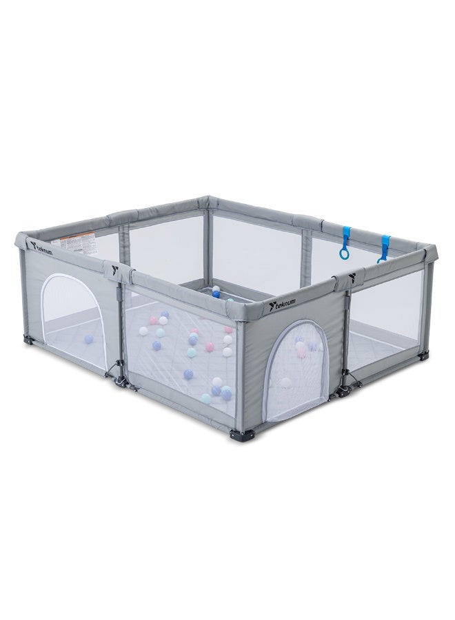 Teknum One - Minute Fold - Unfold Playpen, 150 x 180 cm with Mattress and Balls - Grey - Image 1