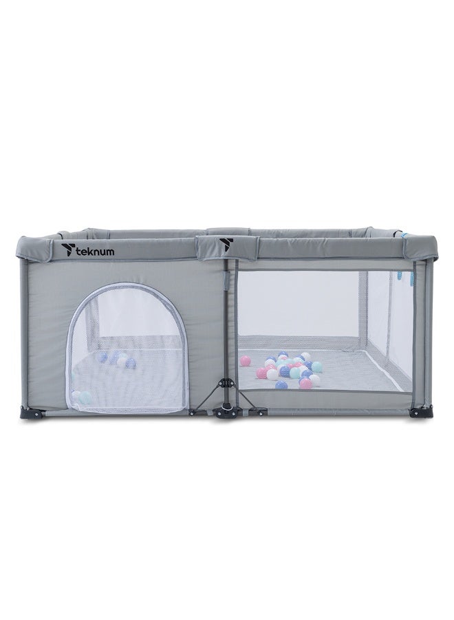 Teknum One - Minute Fold - Unfold Playpen, 150 x 180 cm with Mattress and Balls - Grey - Image 2