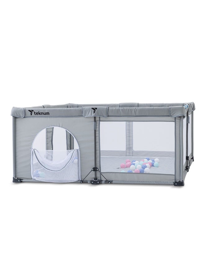 Teknum One - Minute Fold - Unfold Playpen, 150 x 180 cm with Mattress and Balls - Grey - Image 4