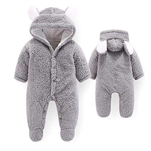 Winmany Newborn Baby Cartoon Bear Snowsuit Winter Coat Fleece Hooded Romper Jumpsuit - Image 2