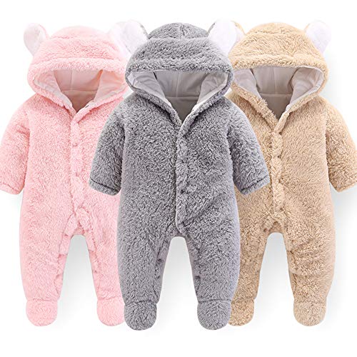 Winmany Newborn Baby Cartoon Bear Snowsuit Winter Coat Fleece Hooded Romper Jumpsuit - Image 3