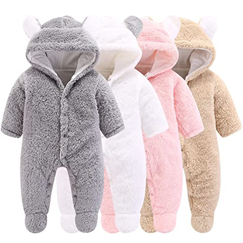 Winmany Newborn Baby Cartoon Bear Snowsuit Winter Coat Fleece Hooded Romper Jumpsuit - Image 1