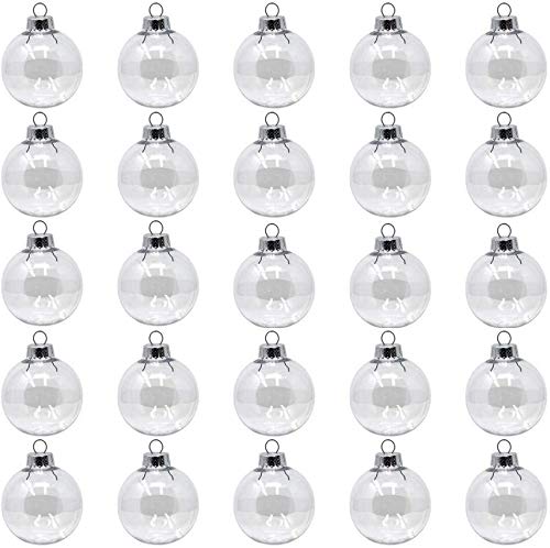 Creative Hobbies - Bulk Value Pack of 25 pcs - 67mm (2-5/8 Inch) Round Clear Plastic Ball Ornaments - Great for Crafting DIY Christmas Ornaments - Image 1