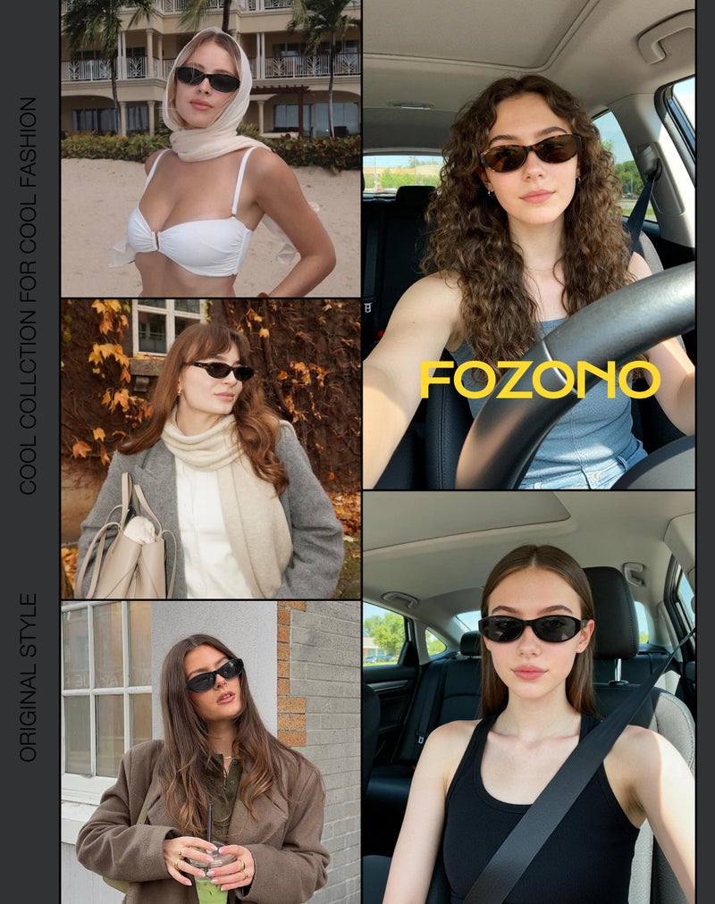 Fozono Retro Narrow Oval Sunglasses for Women Trendy Small Vintage Sun Glasses UV Protection FZN824 Tortoise/Gray - Image 4