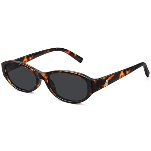 Fozono Retro Narrow Oval Sunglasses for Women Trendy Small Vintage Sun Glasses UV Protection FZN824 Tortoise/Gray - Image 1