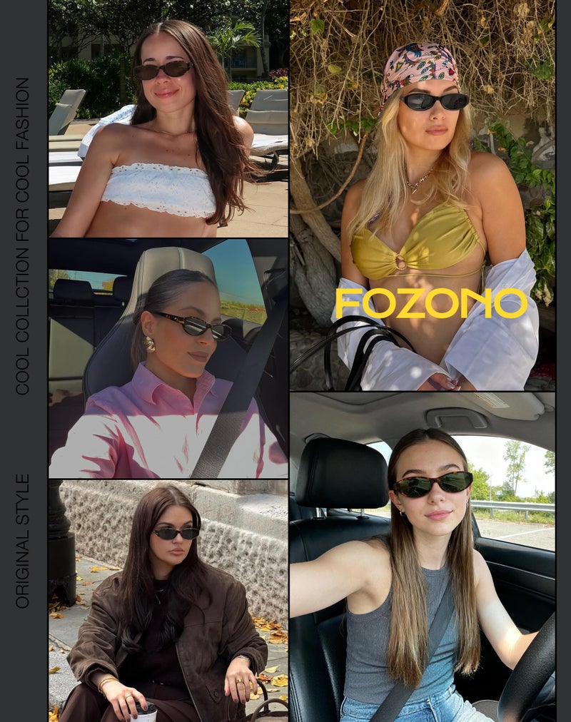 Fozono Retro Narrow Oval Sunglasses for Women Trendy Small Vintage Sun Glasses UV Protection FZN824 Tortoise/Gray - Image 2