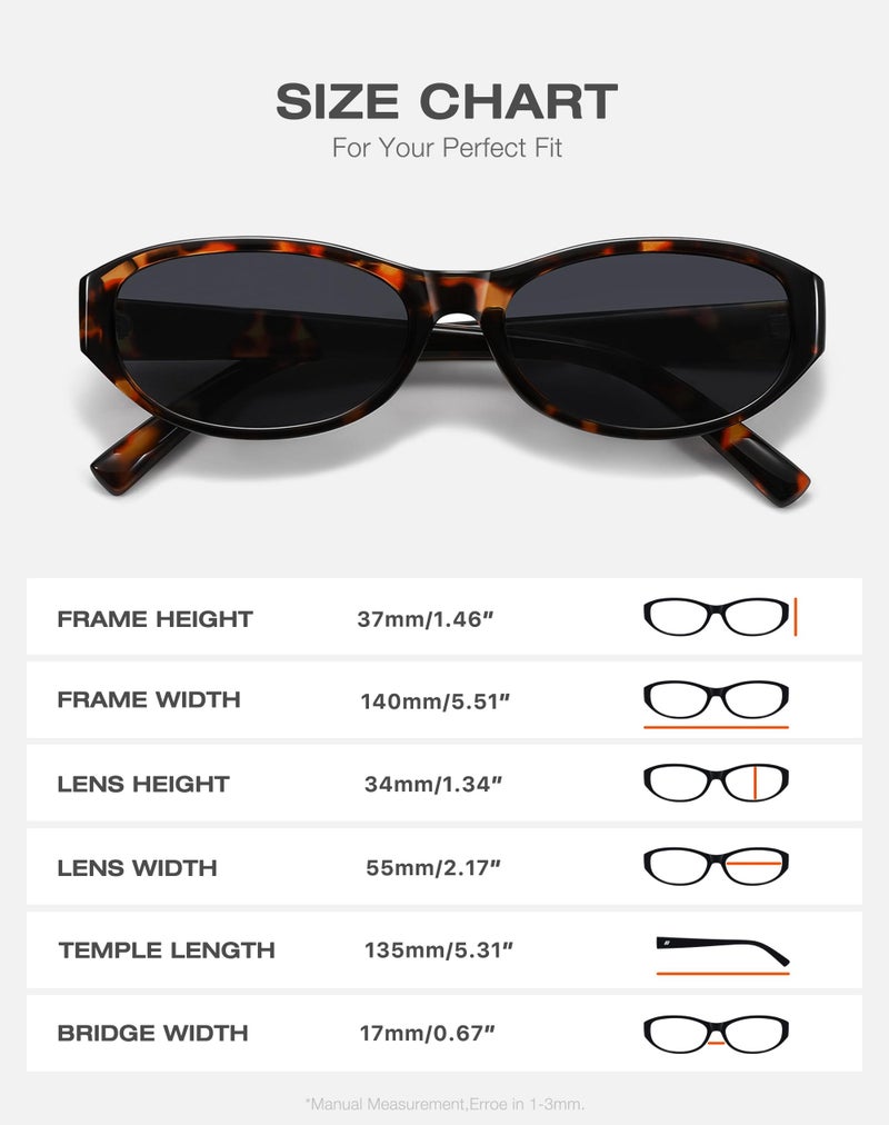 Fozono Retro Narrow Oval Sunglasses for Women Trendy Small Vintage Sun Glasses UV Protection FZN824 Tortoise/Gray - Image 5