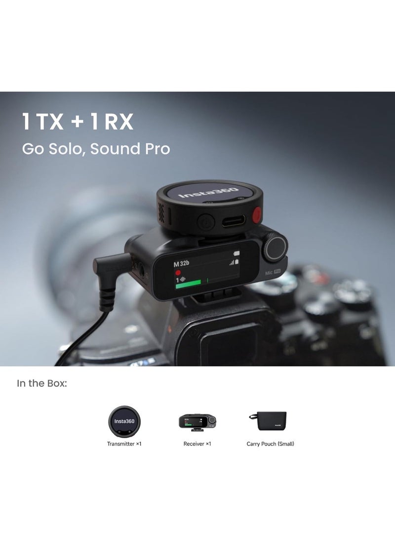 انستا 360 انستا360 ميكروفون برو (1 TX + 1 RX)، ميكروفون لاسلكي صغير لافالير لايفون/الكاميرا/اندرويد، تسجيل الفيديو، بلوتوث، شاشة حبر الكتروني قابلة للتخصيص، مصفوفة 3 ميكروفونات، متاح لجهاز لايتنينج - Image 3