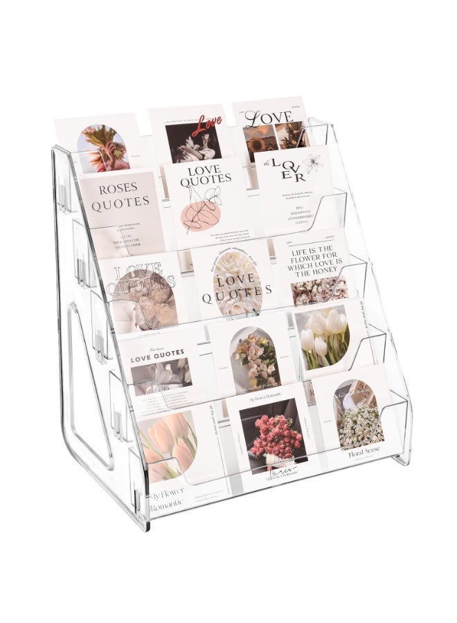 Upgraded 5-Tier Clear Acrylic Card Display Stand, Organizer for Greeting Cards, Sports Cards, Postcards, Stickers, Brochures, Easy Snap-On Assembly with Increased Height & Thickness for - Image 1