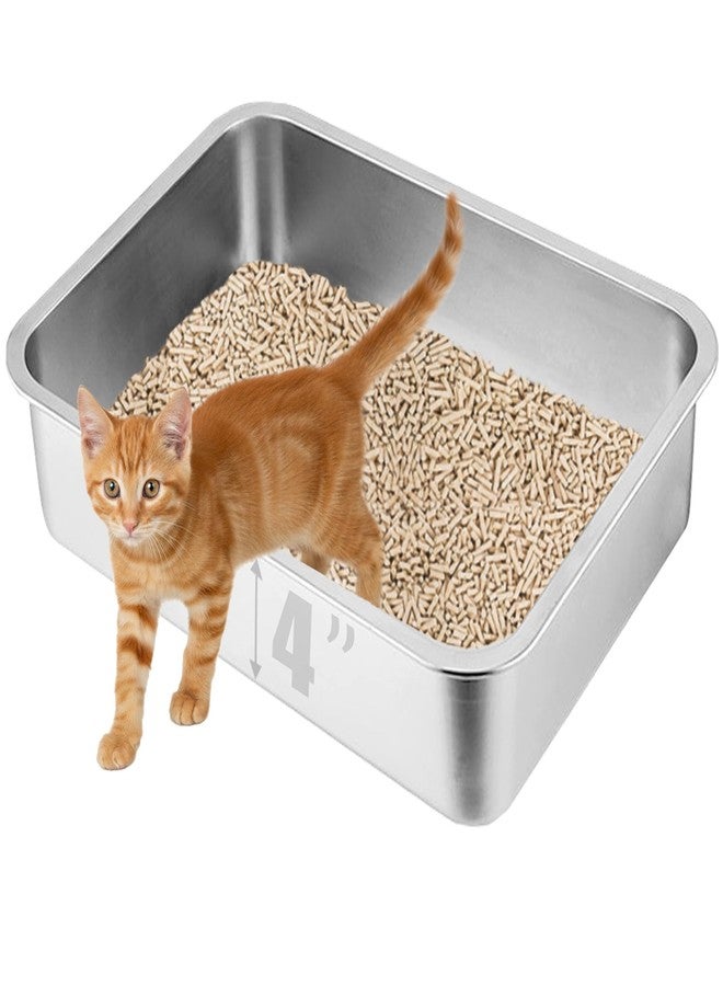 Tehoao Low Entry Cat Litter Box, 15.7"×11.8"×4" Stainless Steel Kitten Litter Box for Small Cat, Kitty Shallow Litterbox for Guinea Pig, Puppy, Hamsters Toilet - Image 1