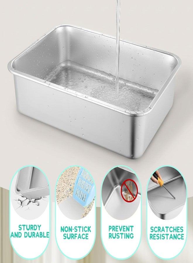 Tehoao Low Entry Cat Litter Box, 15.7"×11.8"×4" Stainless Steel Kitten Litter Box for Small Cat, Kitty Shallow Litterbox for Guinea Pig, Puppy, Hamsters Toilet - Image 2