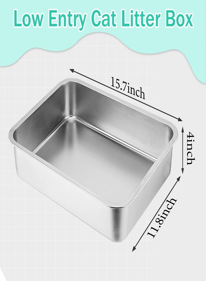 Tehoao Low Entry Cat Litter Box, 15.7"×11.8"×4" Stainless Steel Kitten Litter Box for Small Cat, Kitty Shallow Litterbox for Guinea Pig, Puppy, Hamsters Toilet - Image 5
