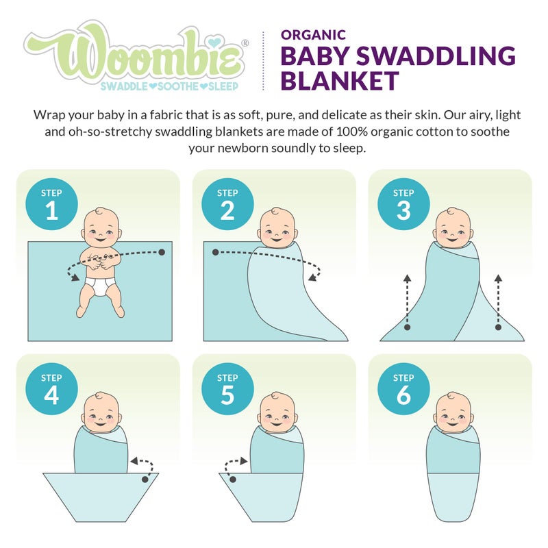 Woombie Organic Baby Swaddling Blanket, Lightweight Swaddle, Receiving Blanket, Sporty Blue, 44 x 44 in. - Image 2