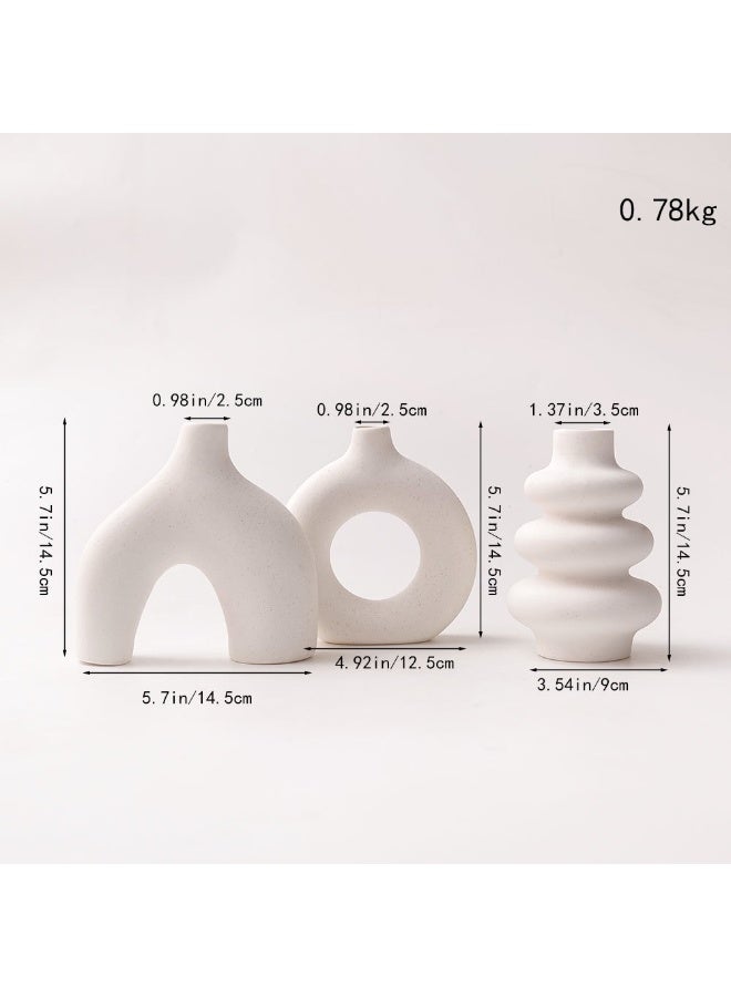 هومستر السيراميك دونات زهرية مجموعة من 3 للديكور المنزلي الحديث، الحد الأدنى جولة قطع المركزية، فريدة من نوعها محايدة بوهو لغرفة المعيشة، موقف التلفزيون، غرفة الطعام، ديكور طاولة العشاء الأبيض - Image 2