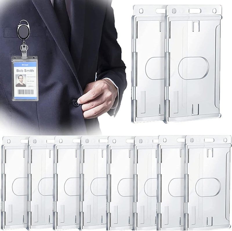 X spring Vertical Id Card Badge Holder, 10 Pack Rigid Plastic Id Card Protector Case W/Thumb Notch, Frosted Clear Vertical Hard Plastic Id Card Holders, Slot And Chain Holes For School Nurse Staff - Image 1