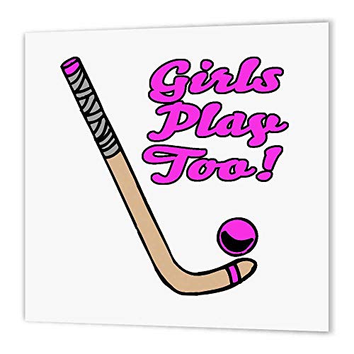 3DROSE 3dRose ht_116321_2 Girls Play Too Pink Field Hockey Stick and Ball Sports Design Iron on Heat Transfer for White - Image 1
