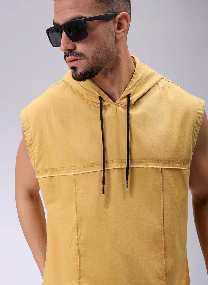 The Indian Garage Co Men Oversized Solid Sleeveless Hooded Street Wear Shirt