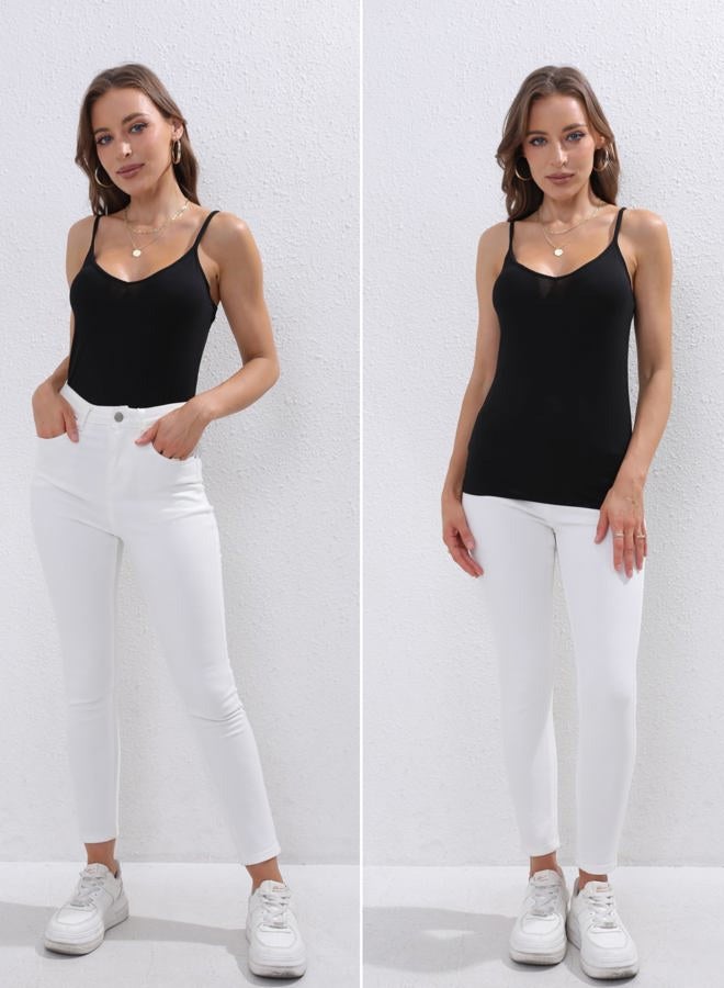 BQTQ 5 Pcs Womens Camisole V Neck Camisoles Spaghetti Strap Tank Top Slim Fitted Soft Camisole Undershirt Basic Camisole Tops for Women, L Black - Image 5