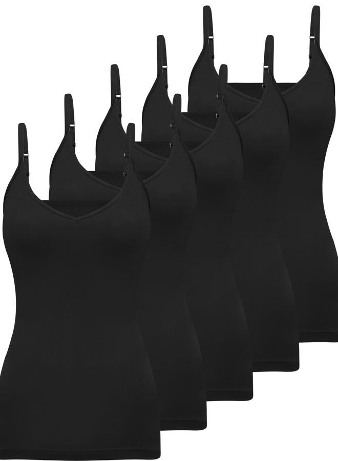 BQTQ 5 Pcs Womens Camisole V Neck Camisoles Spaghetti Strap Tank Top Slim Fitted Soft Camisole Undershirt Basic Camisole Tops for Women, L Black - Image 1