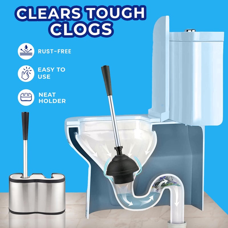 UMIEN 2 Pack Toilet Brush and Plunger Set 18-in - Updated 2025 No-Rust - Stainless Steel Design - Long Handles - with Freestanding Canister (Satin Nickel) - Image 4