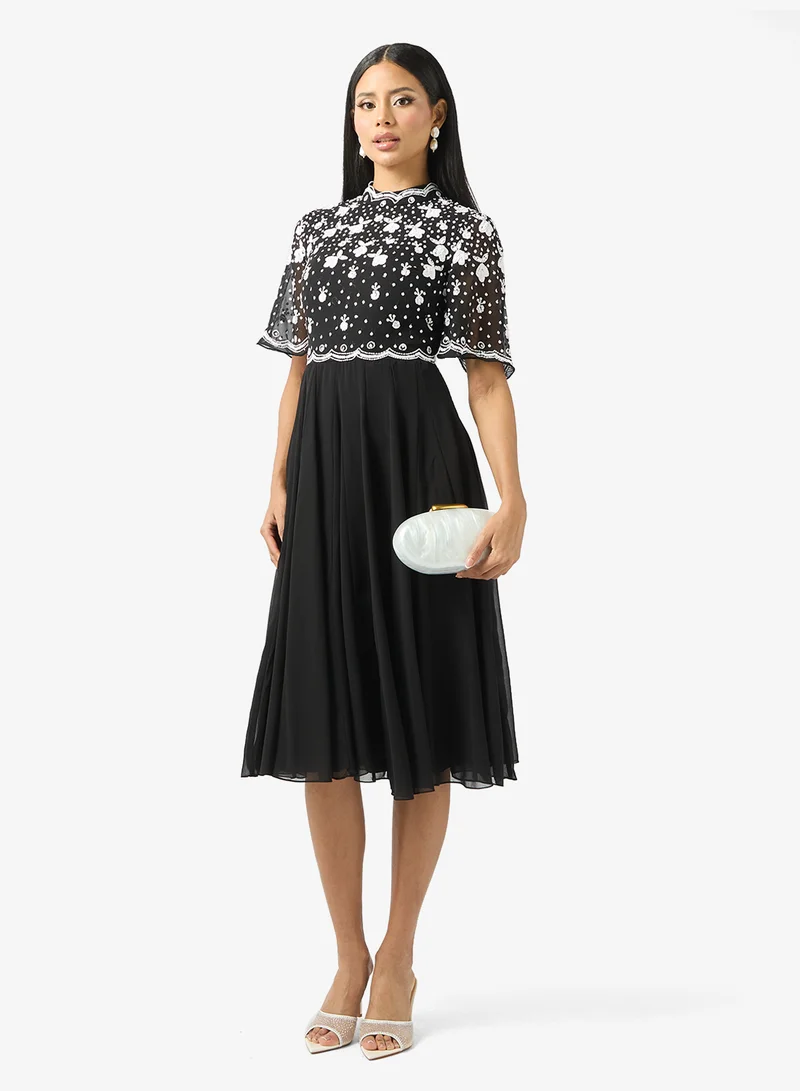 Frock and Frill Crew Neck Sequin Tiered Dress