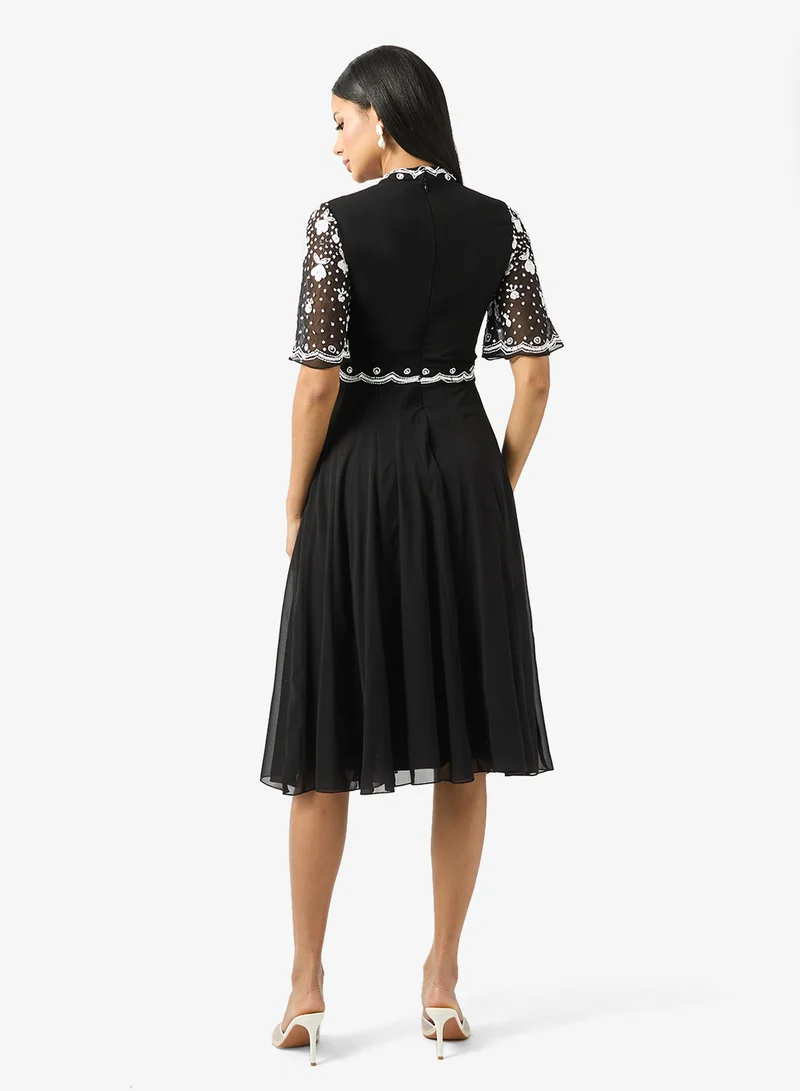 Frock and Frill Crew Neck Sequin Tiered Dress