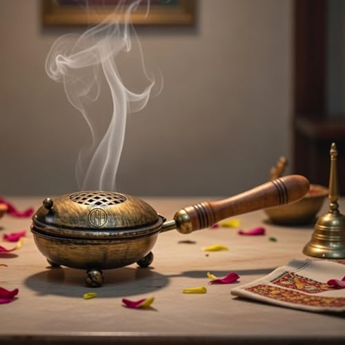DSH Charcoal Incense Burner, Loban Burner With Handle, Dhoop Dhuni Burner Sambrani Dhoop, Resin & Home Office Temple Prayer Butler(Round) - Image 2