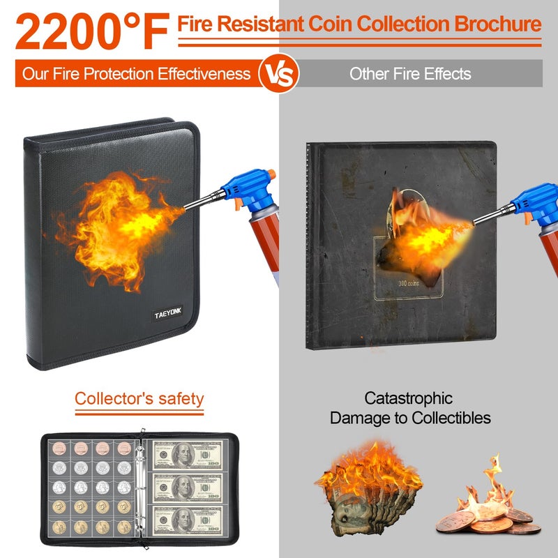 TAEYONK Coin Collection Book Holder for Collectors, 520 Pockets Fireproof Coins Collecting Album & 36 Sleeves Money Storage Case for Coin Currency Collection Supplies, Bill, Pennies, Quarters, Stamp - Image 5