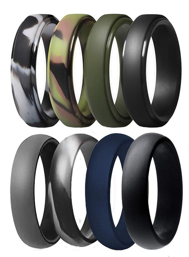 Finrray Silicone Wedding Ring for Men, Breathable Rubber Wedding Bands for Crossfit Fishing Hunting-8 Pack (Camo,Navy Blue, Olive Green, Dark Grey, Black, Size 12 - (20.30 mm)) - Image 1