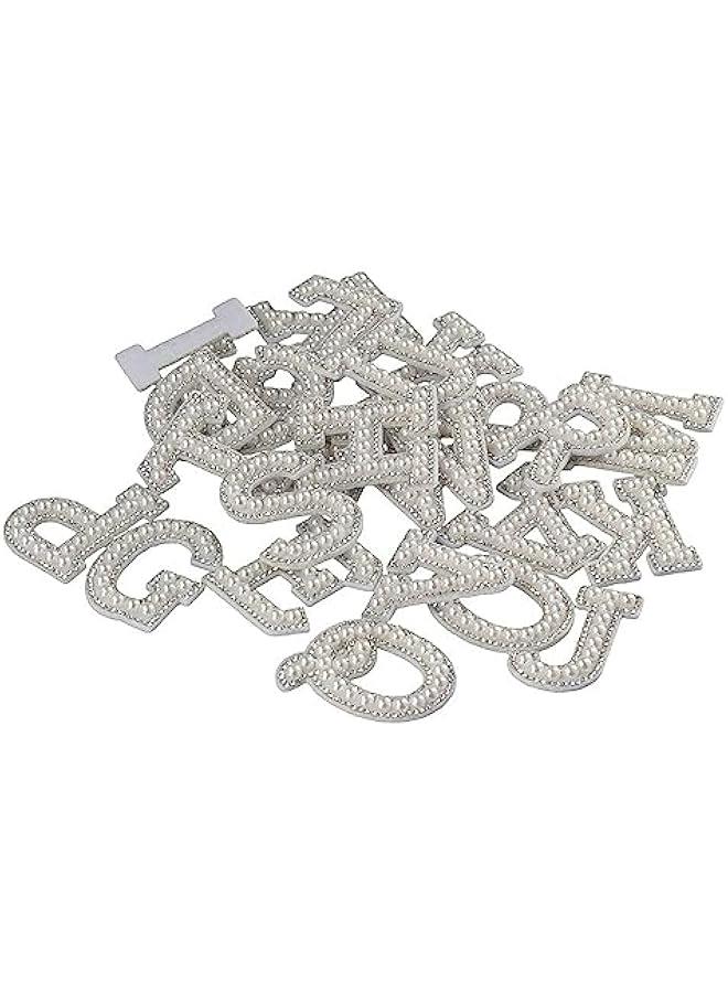 Generic 78Pcs Simulation Pearl Rhinestone Letter Patches,Self Adhesive A-Z Bling Letter Patches,Glitter Alphabet Repair Embroidered Sticker for DIY Clothes Bags - Image 1
