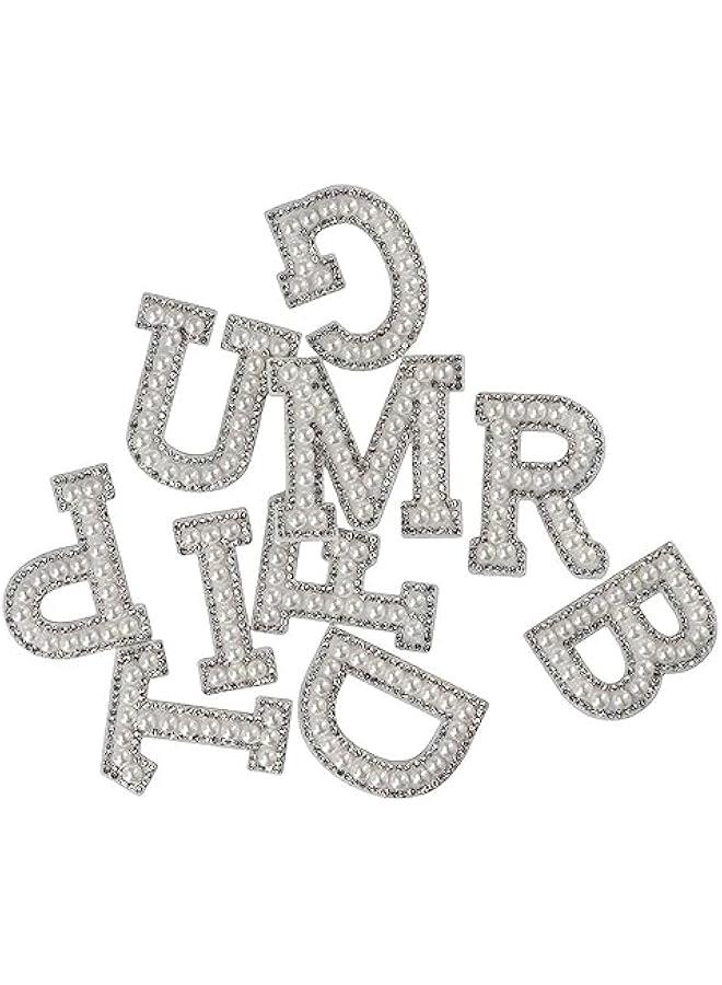 Generic 78Pcs Simulation Pearl Rhinestone Letter Patches,Self Adhesive A-Z Bling Letter Patches,Glitter Alphabet Repair Embroidered Sticker for DIY Clothes Bags - Image 2