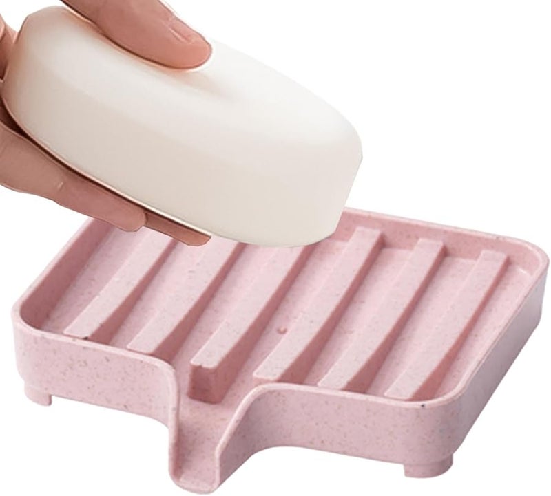 Pink Soap Dish with Drain Tray Portable Storage Container for Bathroom Sponges - Image 1