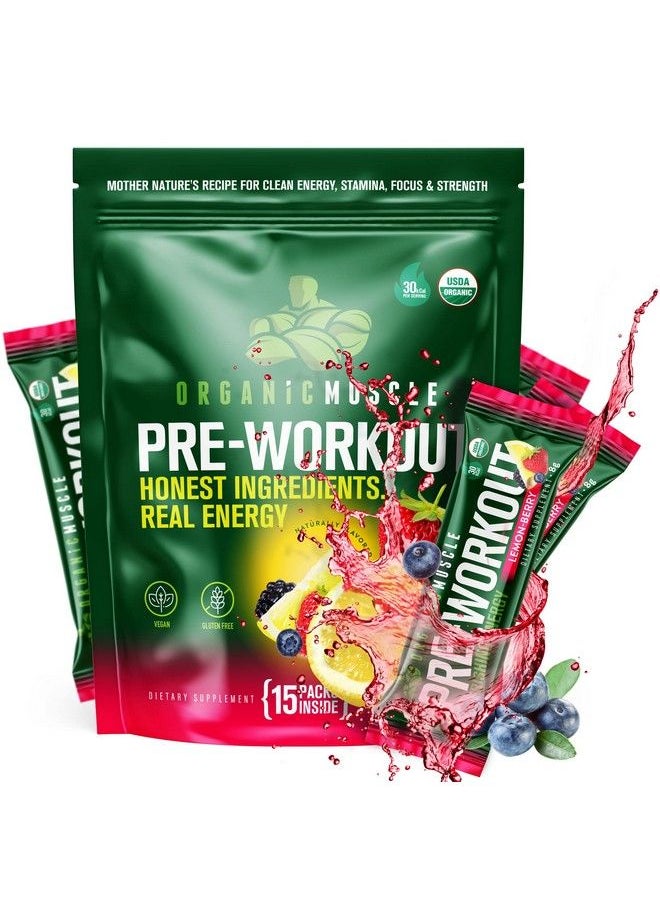 Organic Muscle - Organic Pre Workout Powder For Men & Women Single Serving Vegan Pre Workout Packets For Endurance Strength & Focus Natural Pre Workout Powder Passionfruit Guava 15 Packets… - Image 1