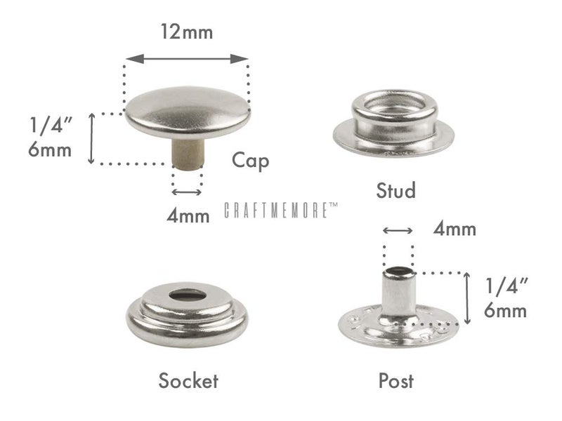 CRAFTMEMORE 50 Sets Silver Snap Fasteners Ring-Socket Press Studs for Jacket Bag Canvas Closures #201 VT47 (12mm (0.47")) - Image 2
