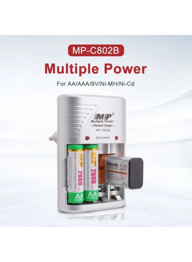 أم بي شاحن بطارية قابل لإعادة الشحن MPC802B لبطاريات AA/AAA/9V - Image 1