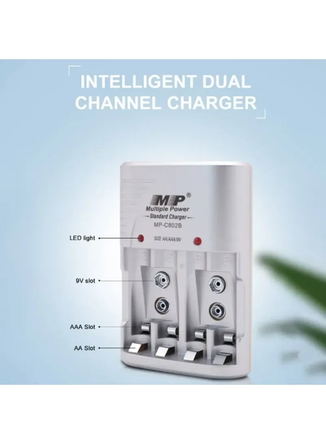 أم بي شاحن بطارية قابل لإعادة الشحن MPC802B لبطاريات AA/AAA/9V - Image 3