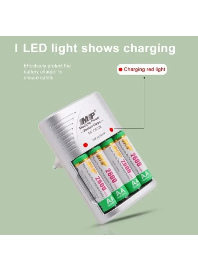 أم بي شاحن بطارية قابل لإعادة الشحن MPC802B لبطاريات AA/AAA/9V - Image 4