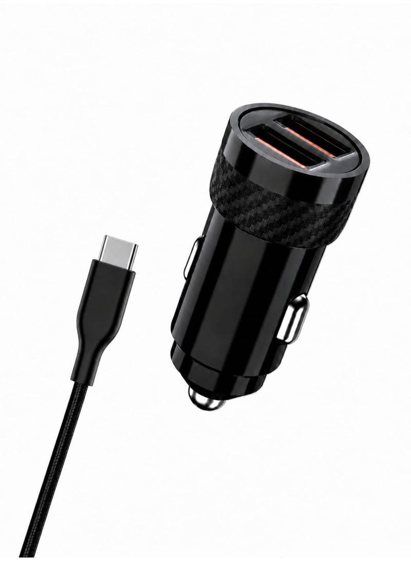 شاحن سيارة ستارت (START) بقوة 12 واط، 3 منافذ USB، مع كابل تايب سى (Type C USB) - موديل ST-35E - أسود.