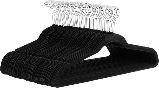 Harmony Homes Slim Velvet Clothes Hangers –|Non-Slip Suit & Shirt Hangers with Strong Hook,|Ultra-Thin Design for Wardrobe Space Saving, Color: Black | Pack of 50 - Image 2