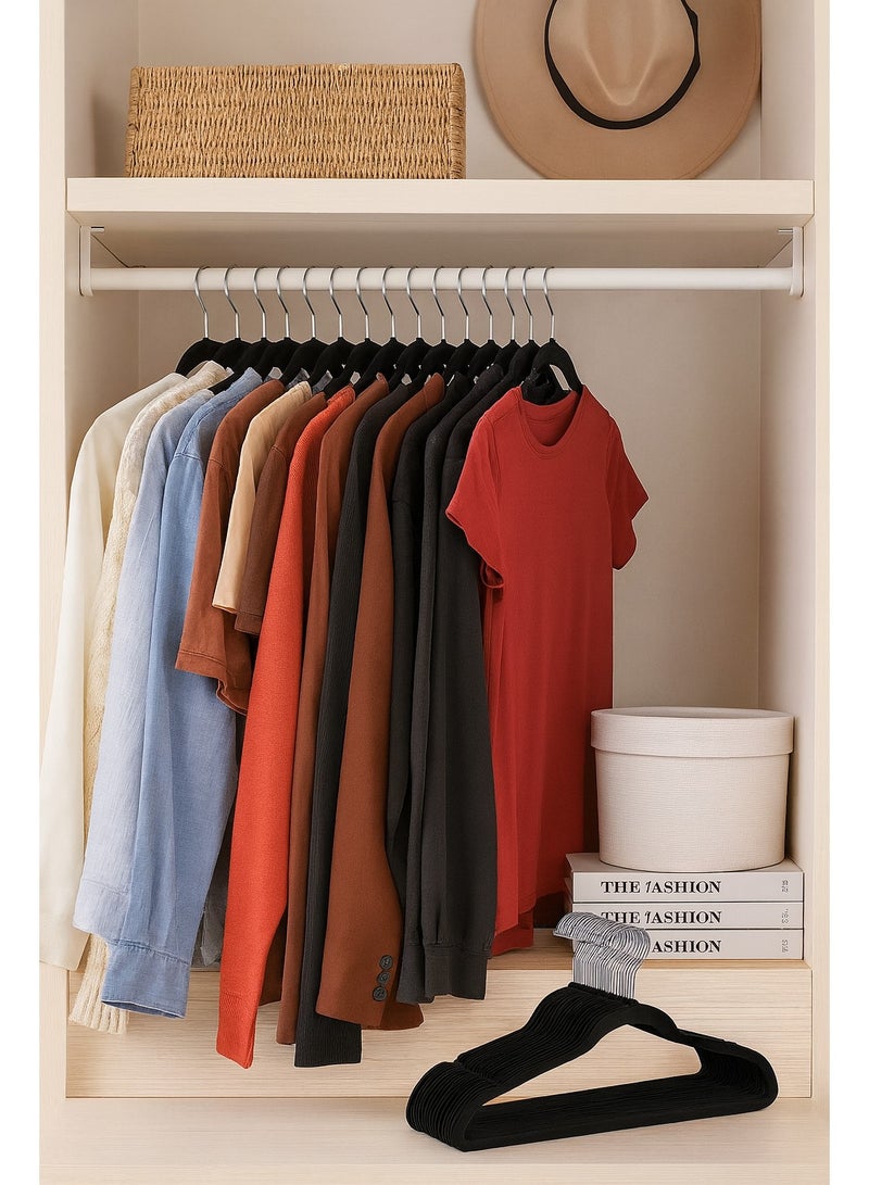 Harmony Homes Slim Velvet Clothes Hangers –|Non-Slip Suit & Shirt Hangers with Strong Hook,|Ultra-Thin Design for Wardrobe Space Saving, Color: Black | Pack of 50 - Image 1