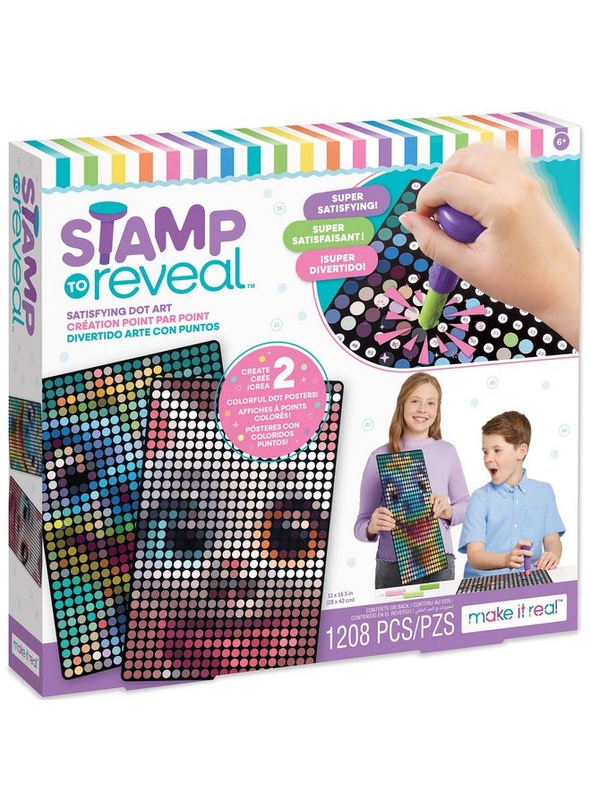 Make It Real Make It Real: Stamp to Reveal: 2 Characters - Cool Cat & Smily Dino - DIY 2 Dot Posters, 11 x 16.5, Craft Kit, Artwork Activity, Girls & Kids Ages 6+  - Image 1
