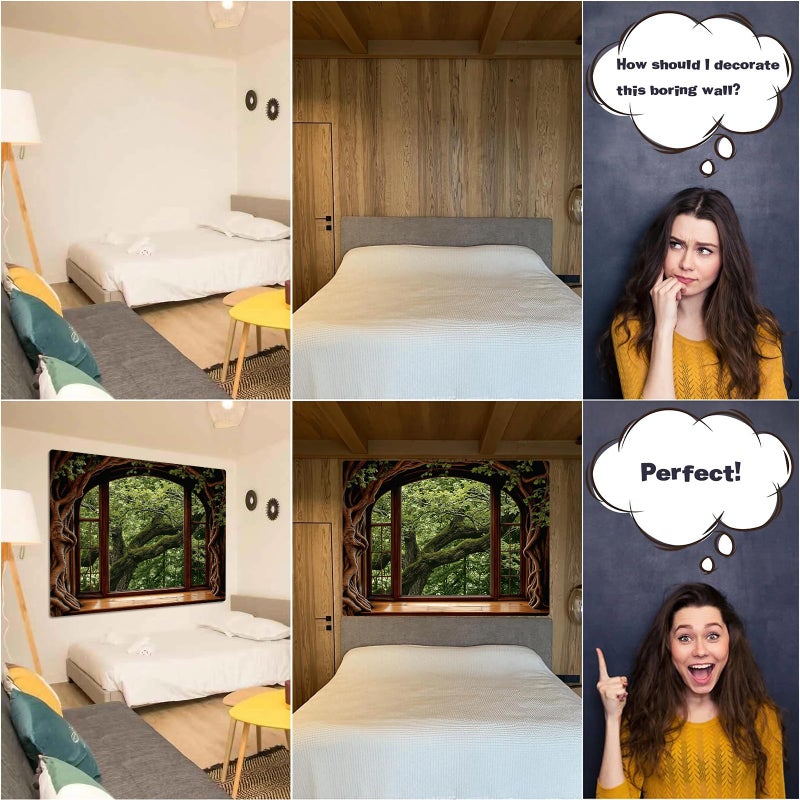 Lifeella Forest Window Tapestry, Nature Outdoor Tree Wall Backdrop, Woodland Scene Large Mural for Bedroom Living Room Office Decor, Green 36x48 inches - Image 4