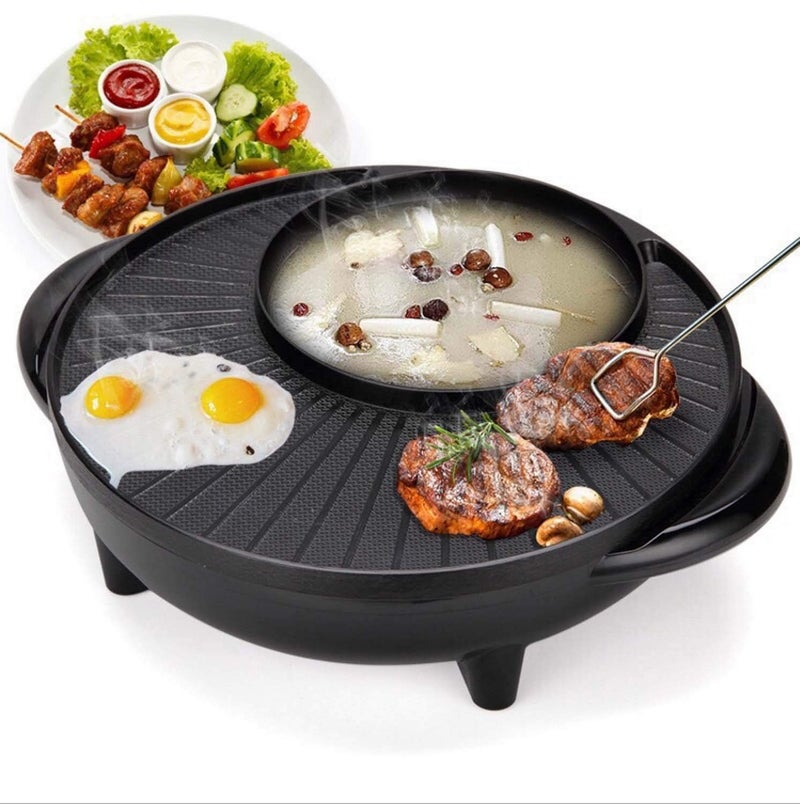 Credly Multi Functional Electric BBQ Hotpot Non Stick Double Layer Barbecue Grill pan Tandoori 2 in 1 for All Type of Food - Image 1