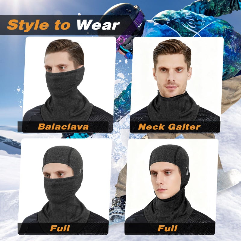 HEGGCOOE Balaclava Ski Mask for Men Women,Windproof Thermal Winter Face Mask for Cold Weather Skiing Cycling Snowboarding Grey - Image 5